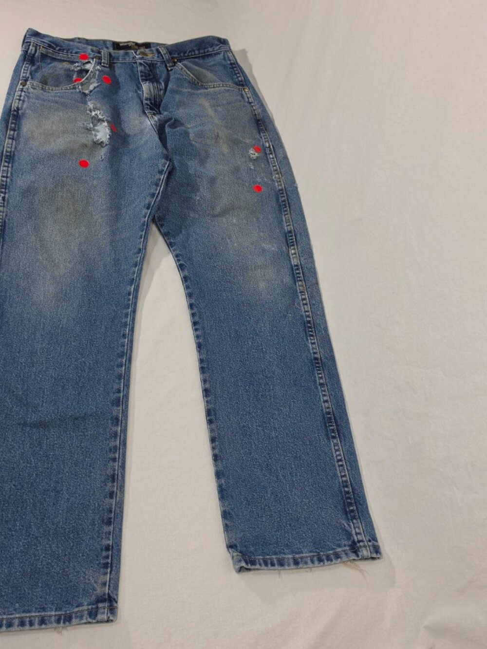 WRANGLER "George" GRUNGE Natural Fraying/Distressing TRASH Blue Jeans Men 34x34. - Picture 6 of 16